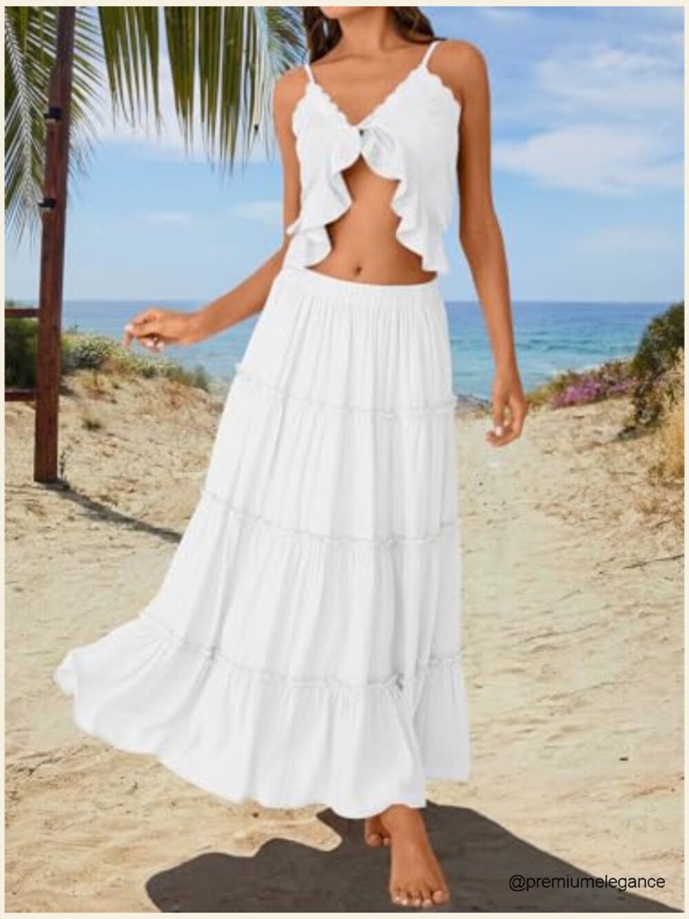 Boho Maxi Skirt High Waist Elastic with Pockets Flowy Midi - Picture 5 of 7